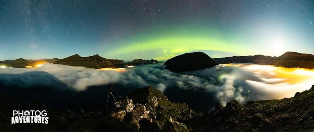 Dramatic Faroe Islands night sky and landscape atmosphere